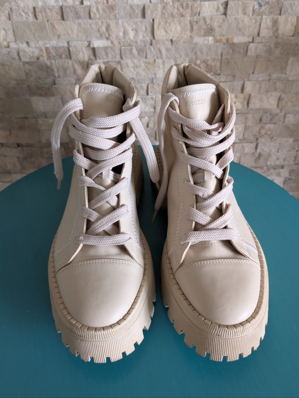 Arezzo Beige Chunky Combat Boots Minimalist Platform Lug Sole EU 42 US W 11.5 image 3